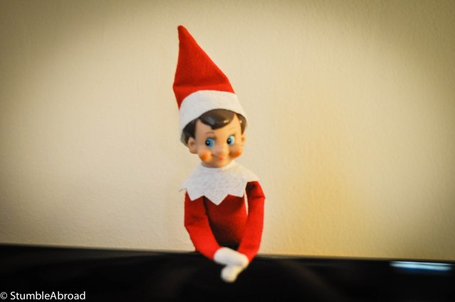 The Elf on a Shelf, in this case behind the TV