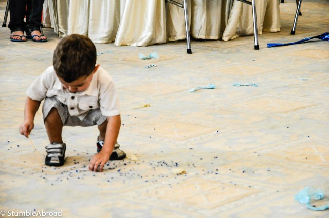 Picking the confetti up