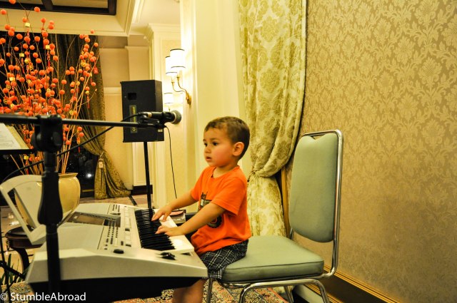 Evan ended up playing the keyboard while our neighbors fought for a beer drinking championship title