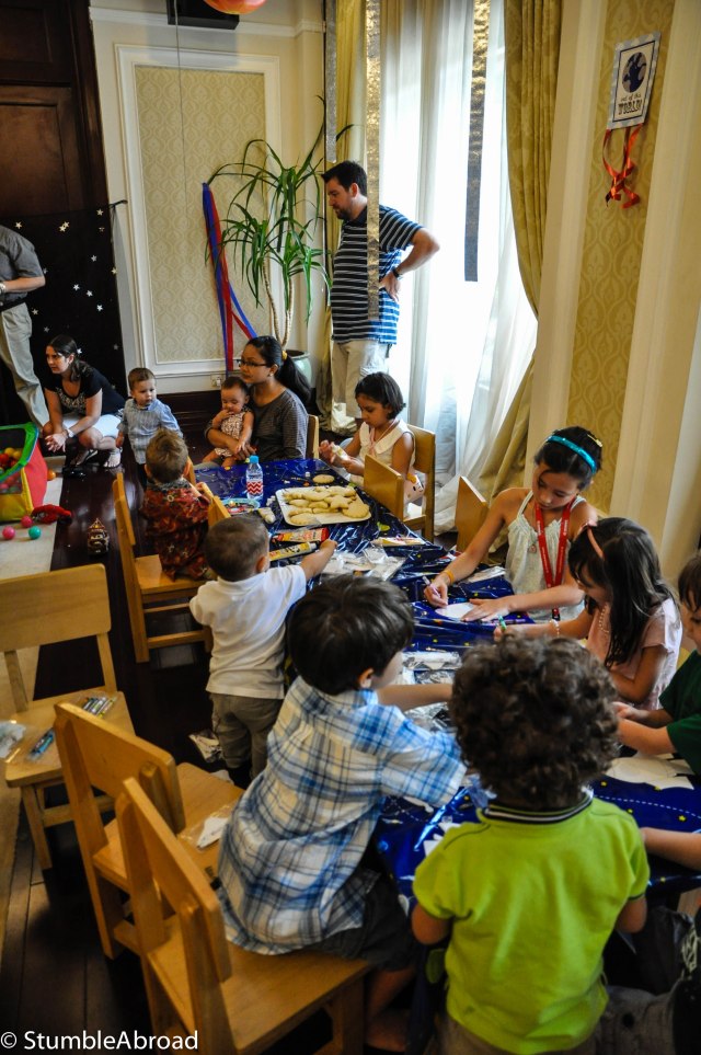 Kids having fun on the craft table 