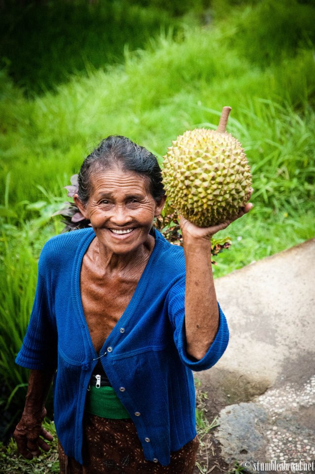 Beautiful Balinese Lady selling Durian