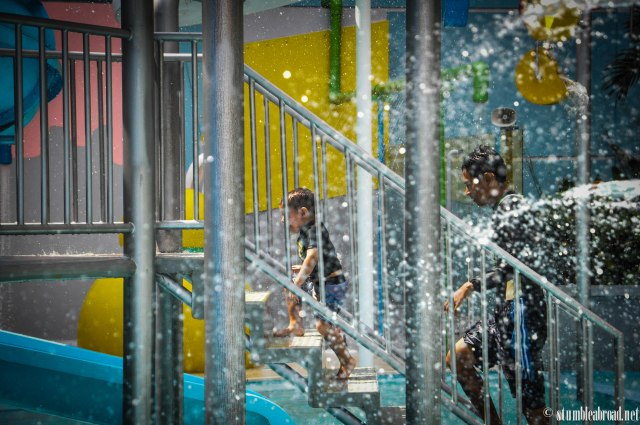 Going up to the big slide.