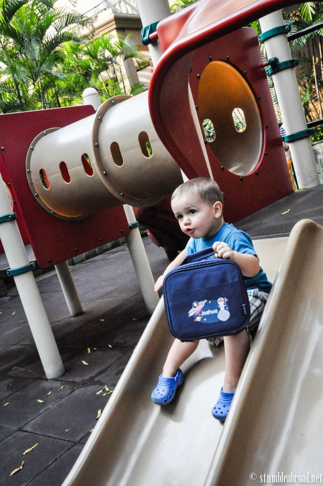 Not even while going down the slide.