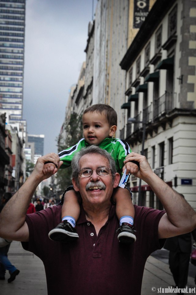 Enjoyed the view in Mexico City atop abuelo's shoulders.