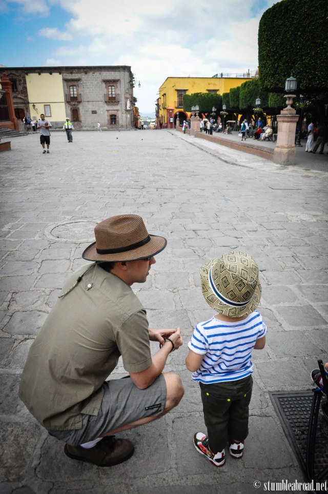 Daddy and Evan observing the square