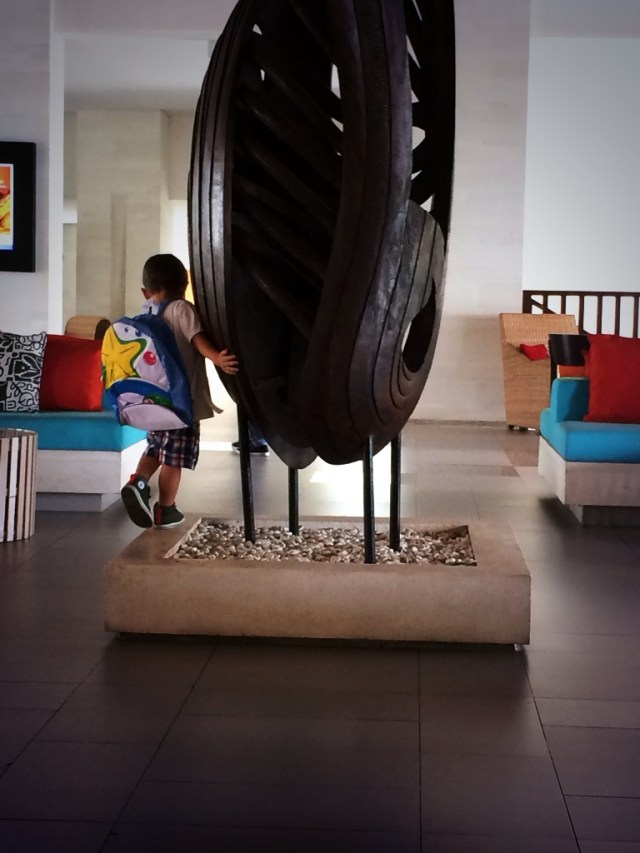 Evan sporting his new backpack