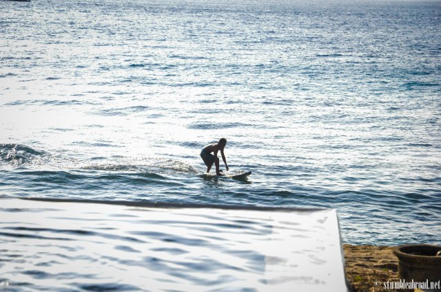 Surfers right by the pool