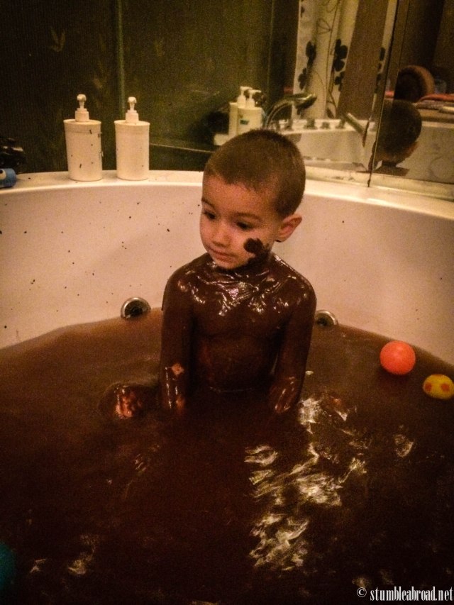 Chocolate mask slowly wearing off. 