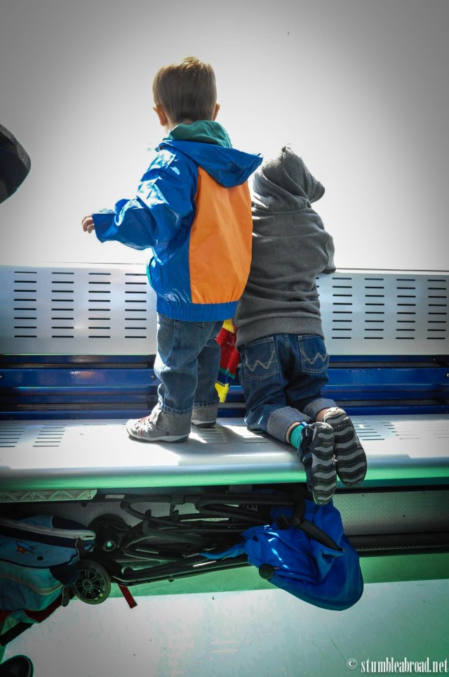 Looking out the window. 